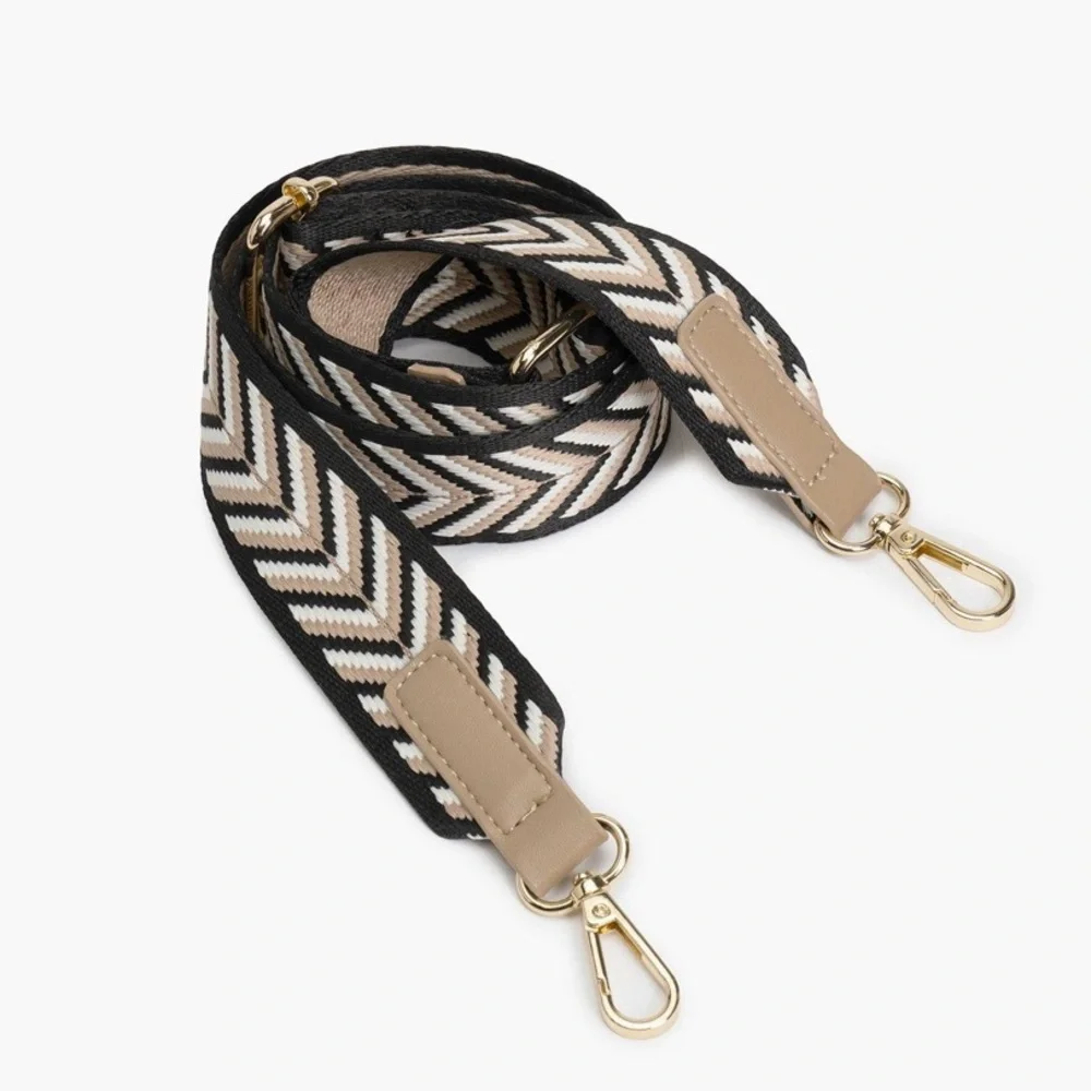 Beige Crossbody Bag with Detachable Patterned Strap